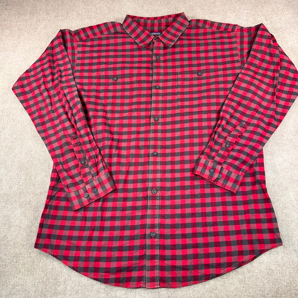 Patagonia Mens Organic Cotton Flannel Shirt Red Grey Buffalo Check Plaid XL
